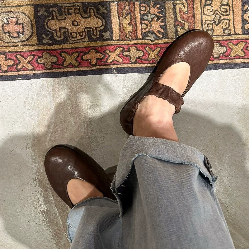 Damen bequeme Ballerinas mit elastischem Riemen und geschmeidiger Lederoberfläche EB
