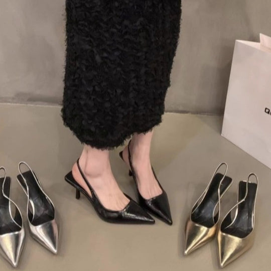 Damen spitze Slingback-Pumps mit elegantem Metallic-Finish EB