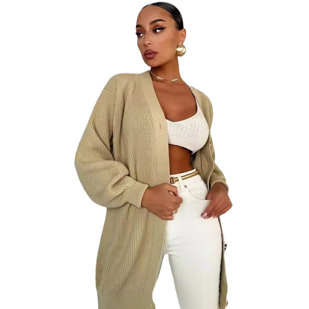 Damen Moderner Strickcardigan mit großen Knopfdetails und lässigem Schnitt EB