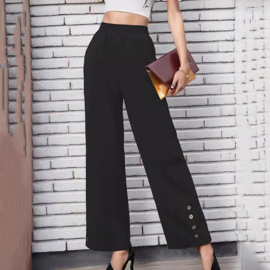 Damen Weite Leisure-Hose mit dekorativen Druckknöpfen EB