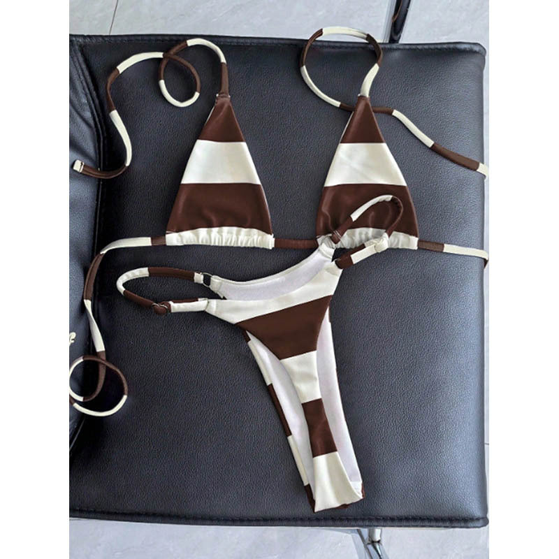 Damen Triangel-Bikini mit auffälligem Streifendesign EB