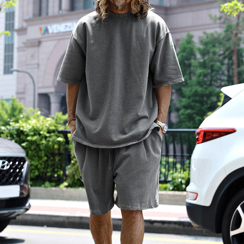 Herren nan oversized Loungewear-Set mit Boxy-Shirt Kordelbund-Bermuda und weichem Baumwollmix EB