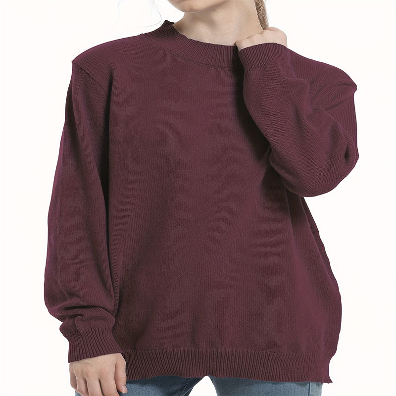 Damen lässiger Pullover mit strukturiertem Rundhalsausschnitt und überschnittenen Schultern EB