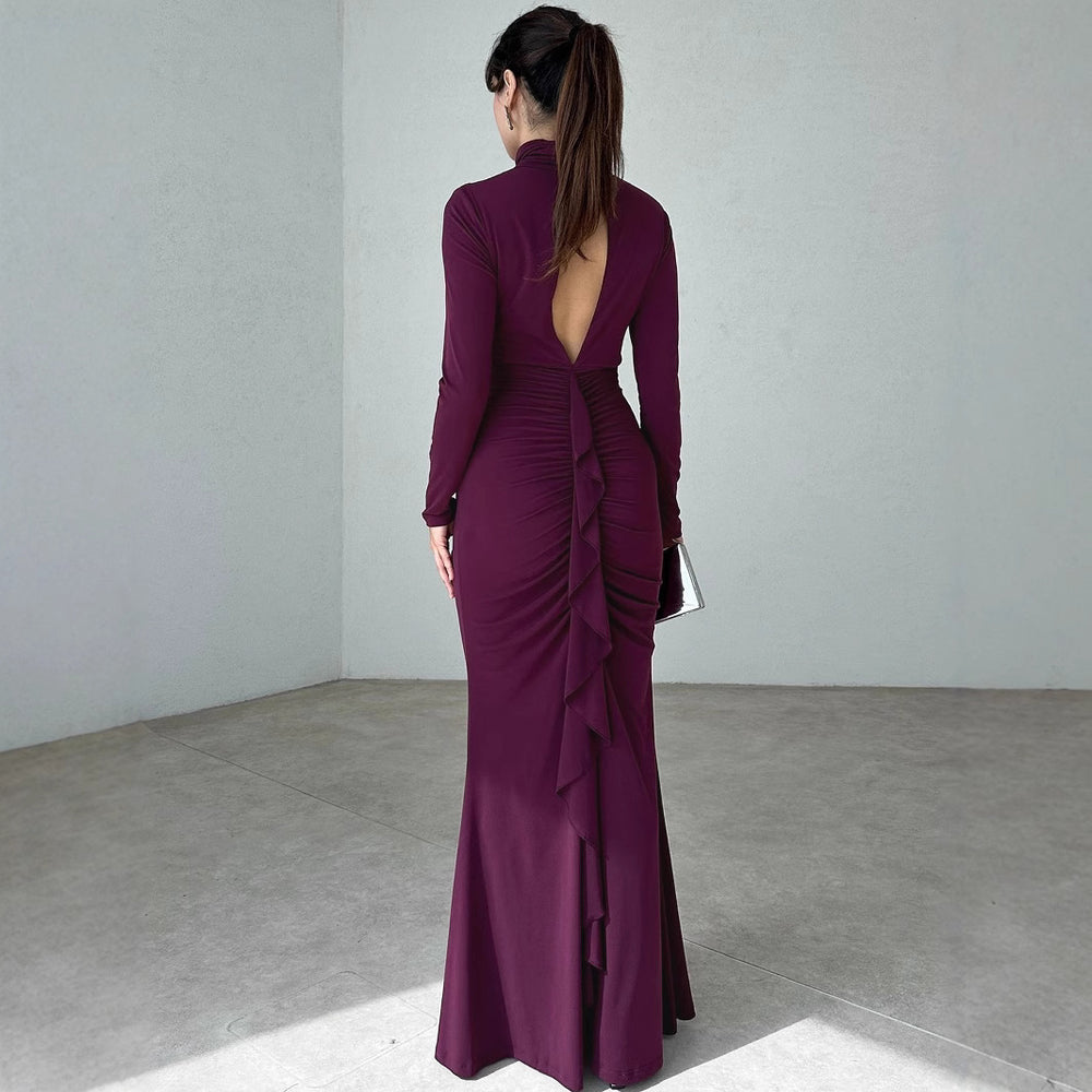 Damen Elegantes Maxikleid mit hochgeschlossenem Design und raffinierten Raffungselementen EB