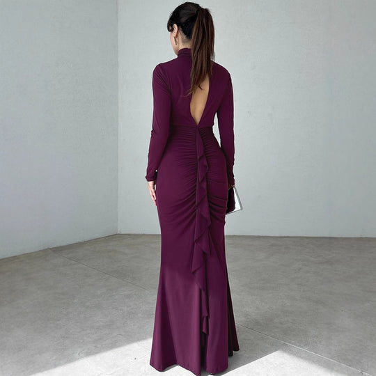 Damen Elegantes Maxikleid mit hochgeschlossenem Design und raffinierten Raffungselementen EB