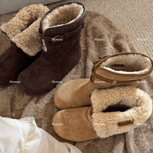 Damen Fluffy Winterboots aus hochwertigem Veloursleder mit kuscheligem Innenfutter EB