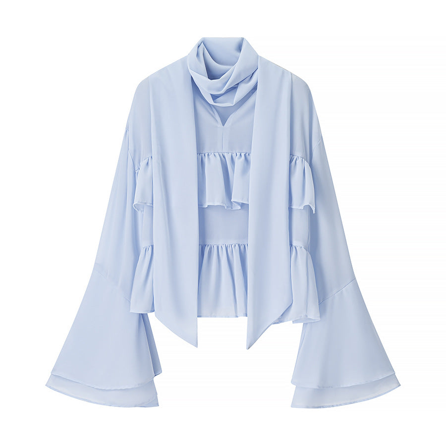 Damen elegante leichte Bluse mit Rüschenelementen EB