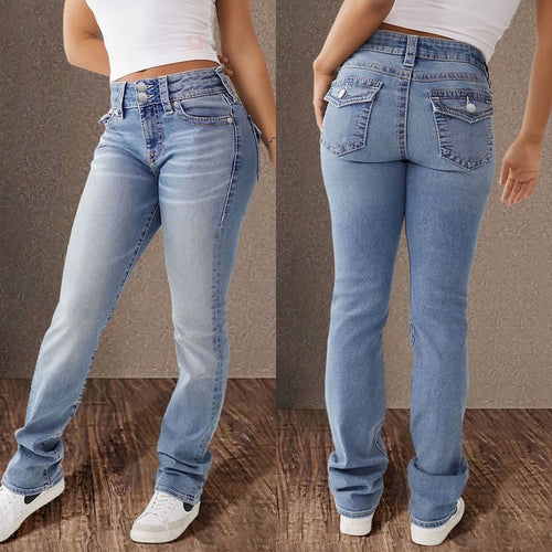 Damen Hochtaillierte Jeans mit modischem Knopfverschluss und schmalem Schnitt EB