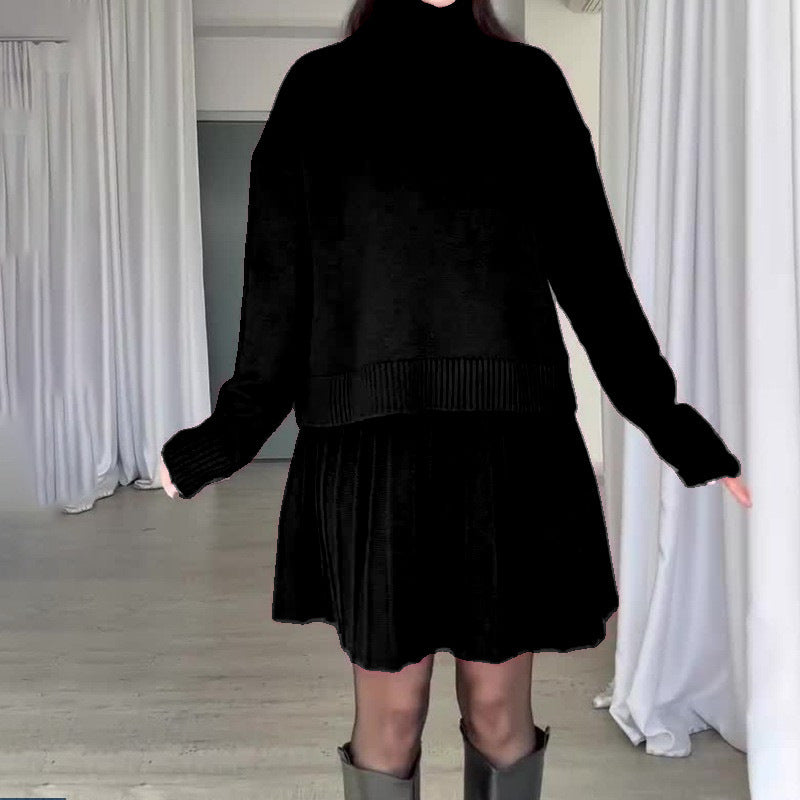 Damen Elegantes Strickensemble mit Rollkragen und fließendem Rock EB