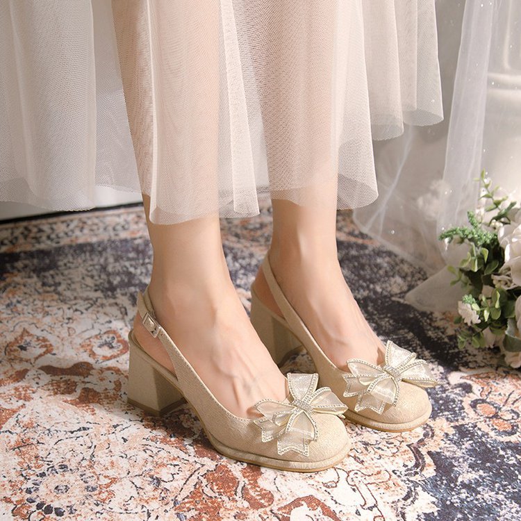 Damen Slingback-Pumps mit dekorativem Schleifenakzent und komfortablem Blockabsatz EB