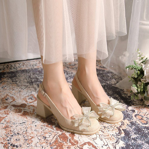 Damen Slingback-Pumps mit dekorativem Schleifenakzent und komfortablem Blockabsatz EB