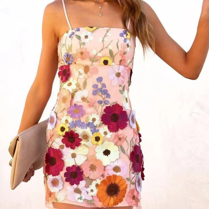 Damen Spitzenelegantes Cocktailkleid mit floralen 3D-Applikationen EB