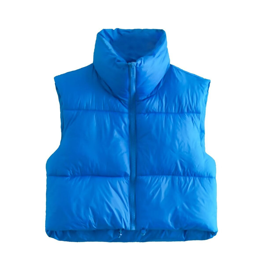 Damen cropped Daunenweste mit hohem Kragen und praktischen Taschen EB