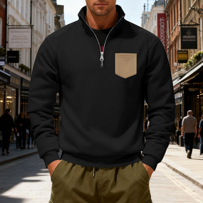 Herren modischer Sweatshirt mit halbem Reißverschluss und aufgesetzter Tasche EB