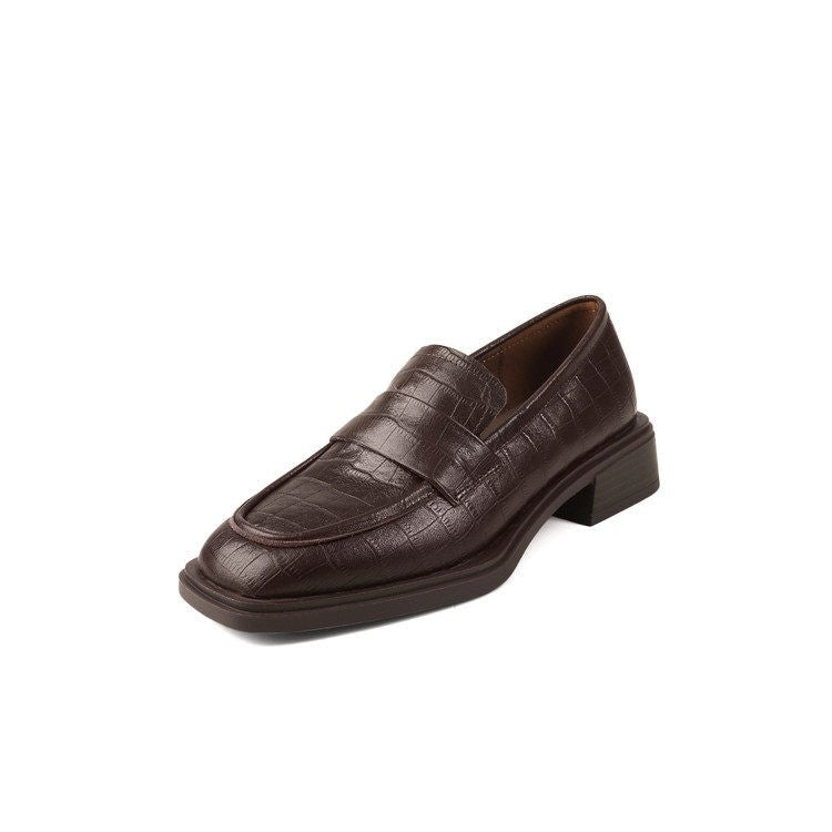 Damen Elegante Mokassins mit hochwertiger Krokodilprägung und komfortablem Blockabsatz EB