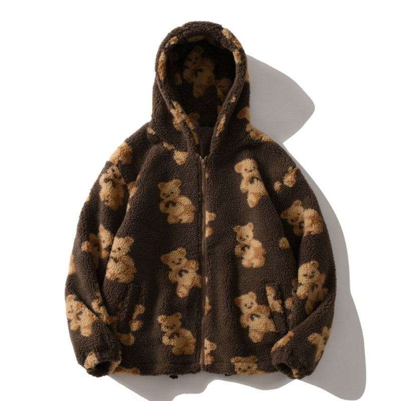 Damen Teddy-Fleecejacke mit Kapuze und großen Taschen EB