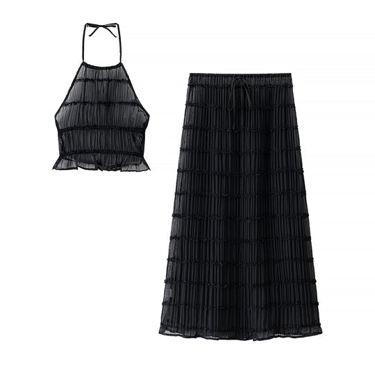 Damen Set aus Rüschenshirt und Maxirock EB