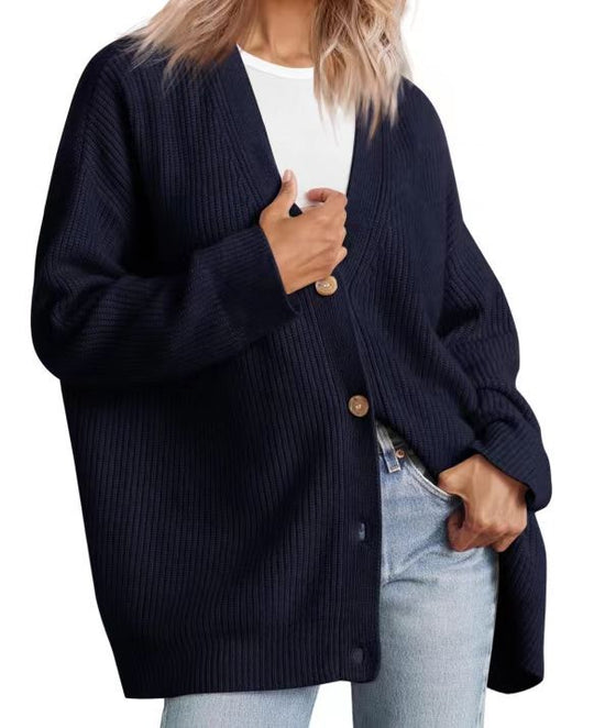 EB | Cardigan - Damen Herbst gestreifter Knopf-gefüllter Strick-Cardigan