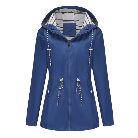 Damen nan leichte wasserdichte Parka Regenjacke mit Taillen-Kordelzug EB