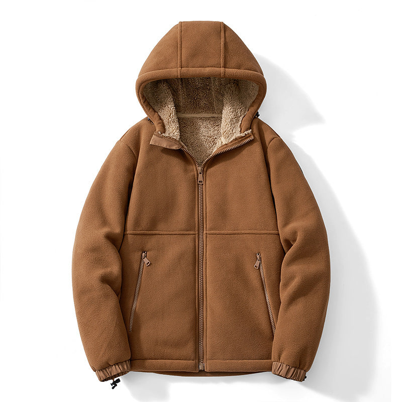 Herren Fleece-Kapuzenjacke mit Teddy-Innenfutter, Reißverschlusstaschen und verstellbarem Saum EB