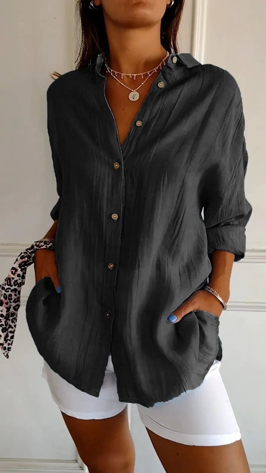Damen Übergröße Bluse mit lässigem Schnitt und Druckknopfverschluss EB