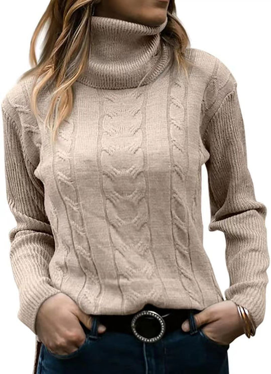 Damen Strickpullover mit Stehkragen und Zopfmuster EB