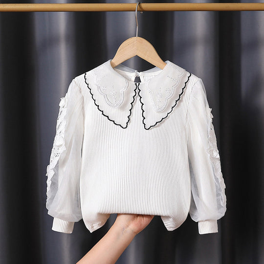 Mädchen modische Bluse mit eleganten Tüllärmeln und kunstvoller Spitzenverzierung EB