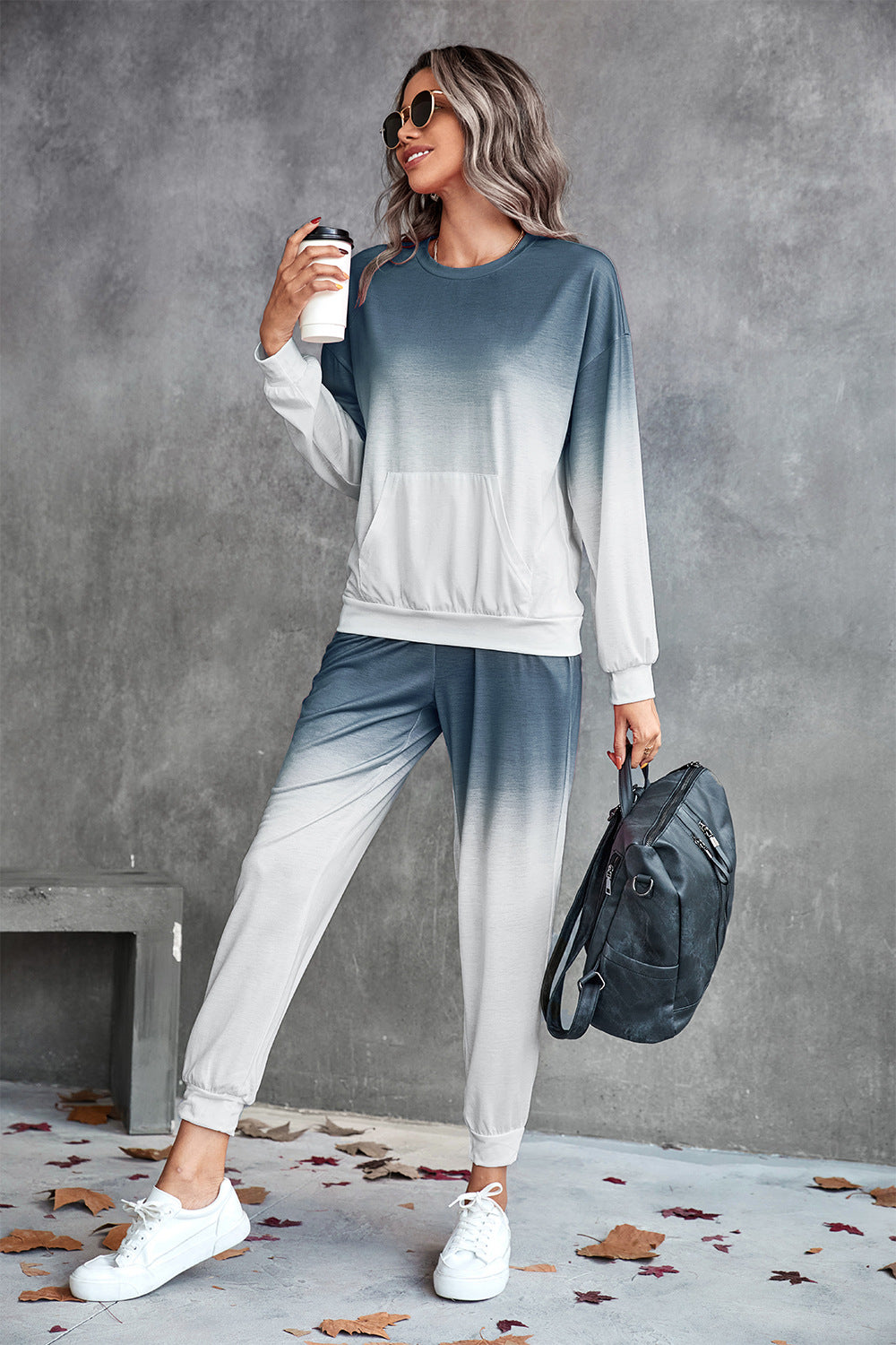 Damen Freizeit-Loungewear-Set mit modernem Ombre-Design und praktischen Taschen EB