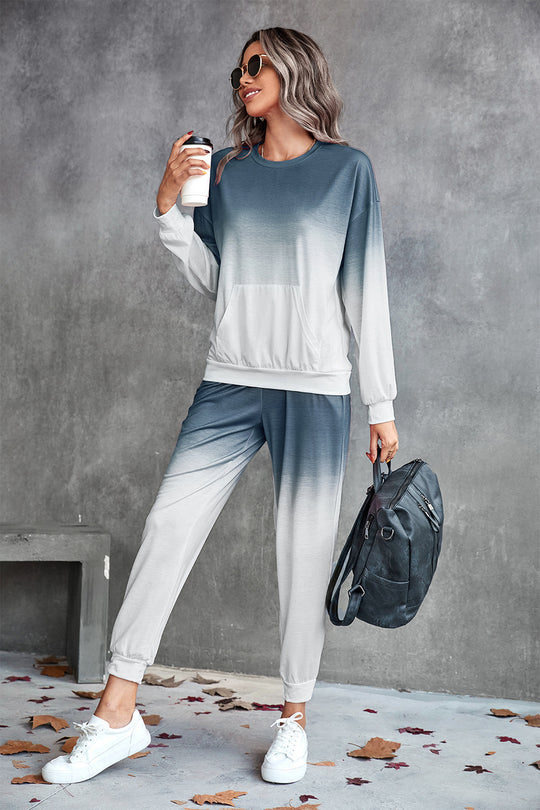 Damen Freizeit-Loungewear-Set mit modernem Ombre-Design und praktischen Taschen EB