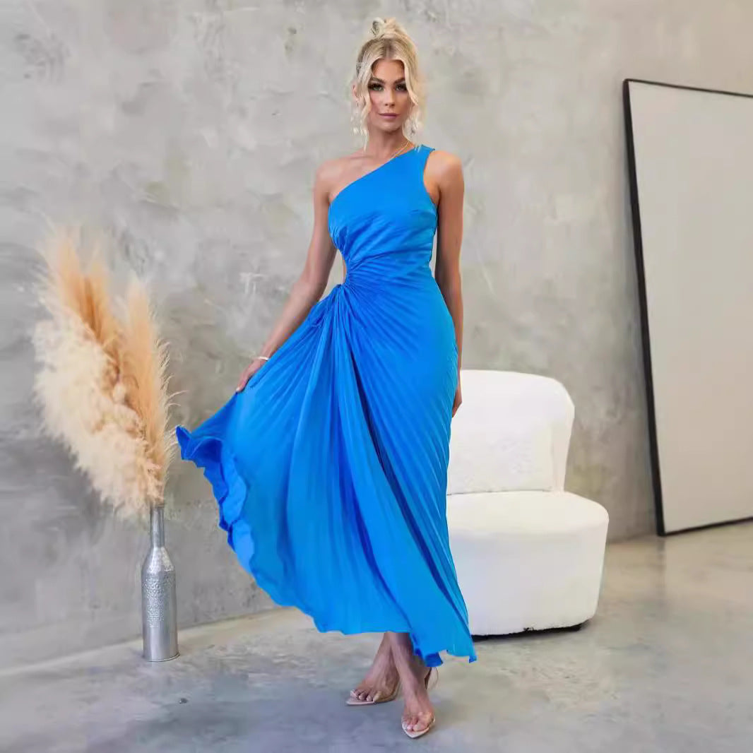 Damen Maxikleid mit Raffiniertem Faltenwurf und Asymmetrischem Design EB