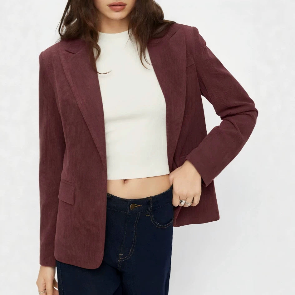 Damen Kord-Blazer mit schmaler Silhouette, schmalem Revers und Pattentaschen EB
