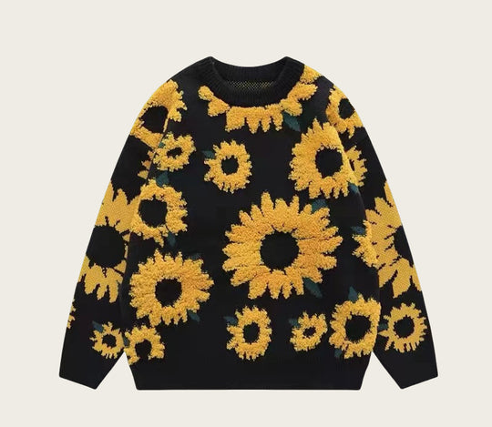 Damen Grobstrickpullover mit floralen Applikationen EB