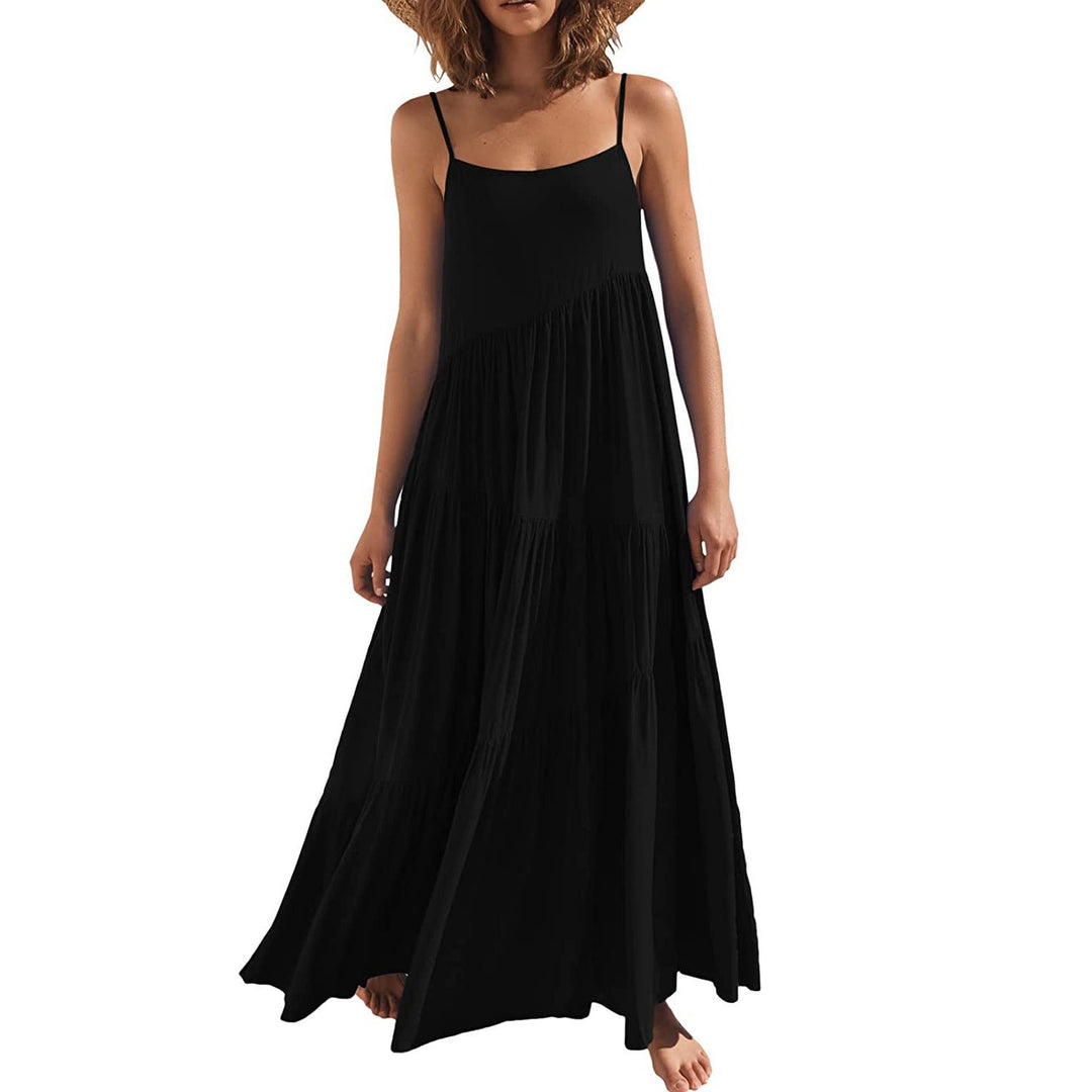 Damen luftiges Maxikleid mit Spaghetti-Trägern und stilvollem Layering EB
