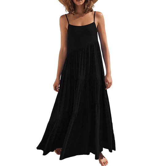 Damen luftiges Maxikleid mit Spaghetti-Trägern und stilvollem Layering EB