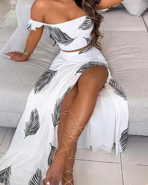 Damen Maxirock mit floralem Design und hohem Schlitz EB