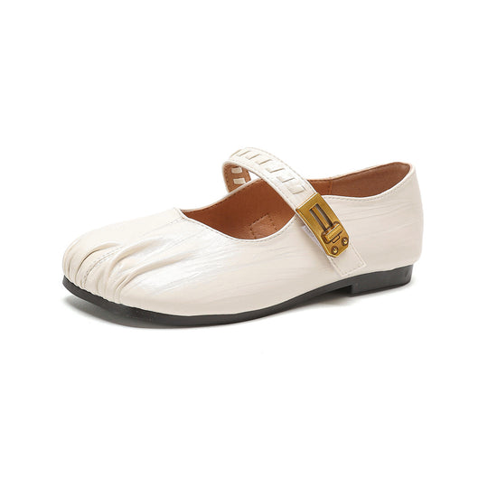 Damen Ballerinas mit dekorativem Riemenverschluss und hochwertiger Lederoberfläche EB