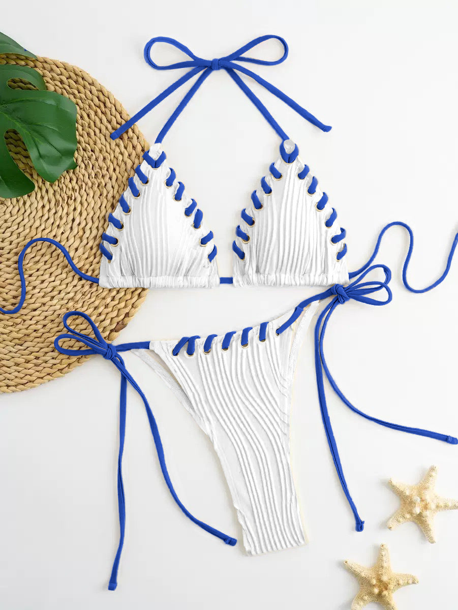 Damen Triangel-Bikini mit raffinierten Schnürdetails und moderner Rippstruktur EB