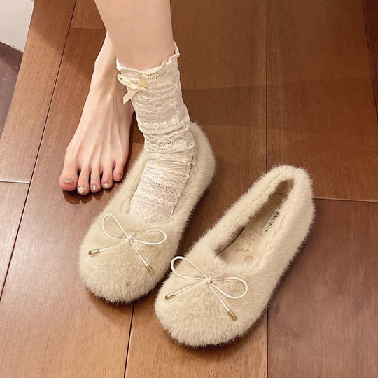 Damen Flauschige Pantoffeln mit dekorativem Bow EB