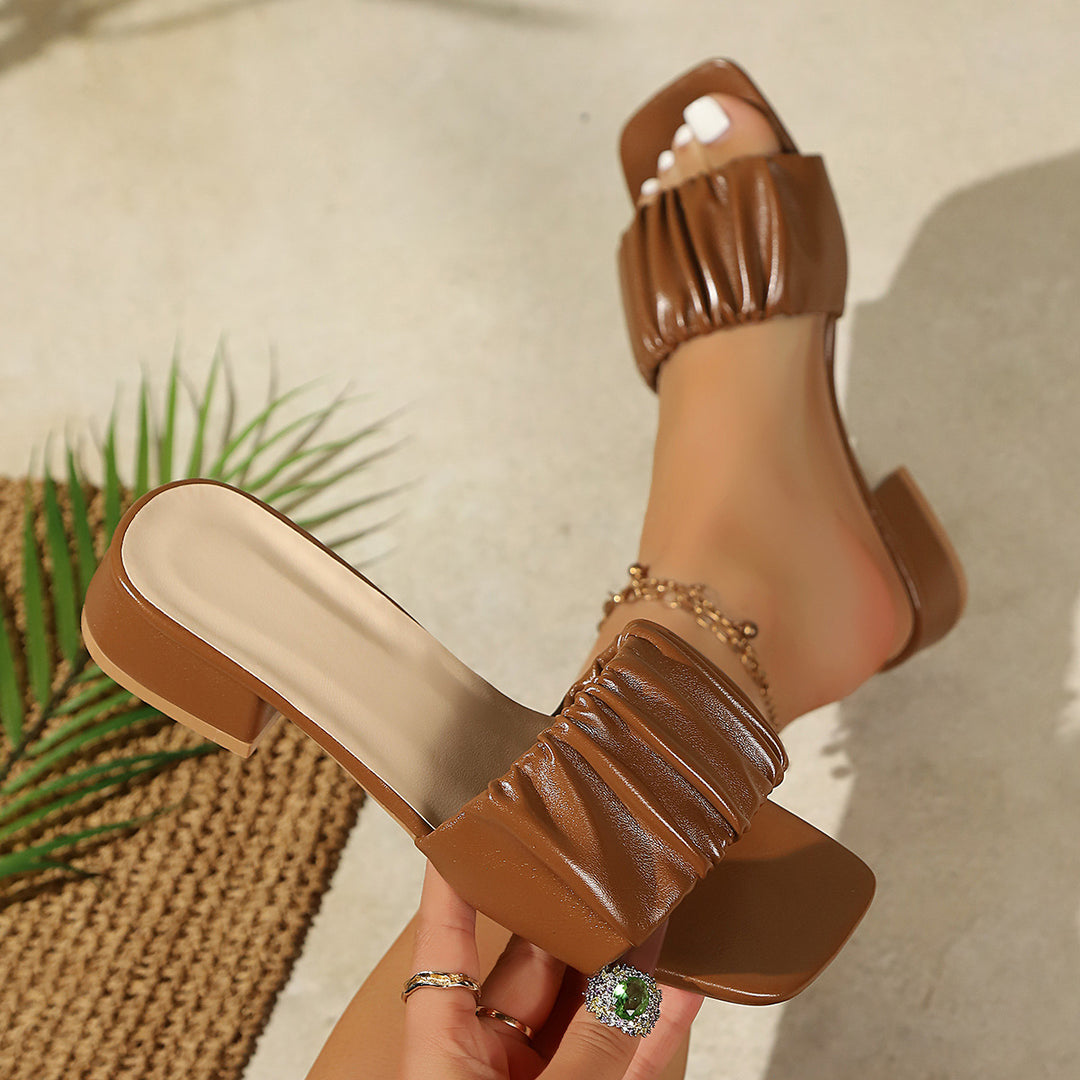 Damen elegante Blockabsatz-Sandalen mit gerafftem Riemen EB