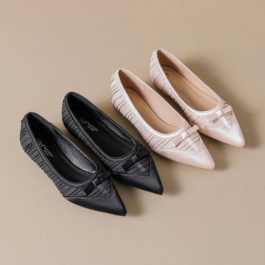 Damen Spitzenschuhe mit modischem Faltendesign und eleganter Schleifenapplikation EB
