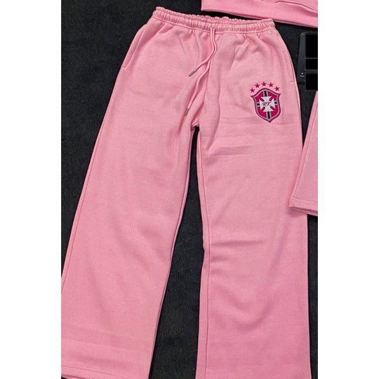 Damen nan weite Jogginghose mit elastischem Bund, Tunnelzug und gesticktem Emblem EB