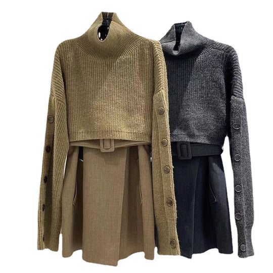 Damen Kurzgeschnittener Rollkragen-Bolero-Überwurf mit langen Ärmelknöpfen EB
