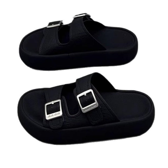 Damen komfortable Plattform-Pantoletten mit verstellbaren Riemen und ergonomischer Innensohle EB