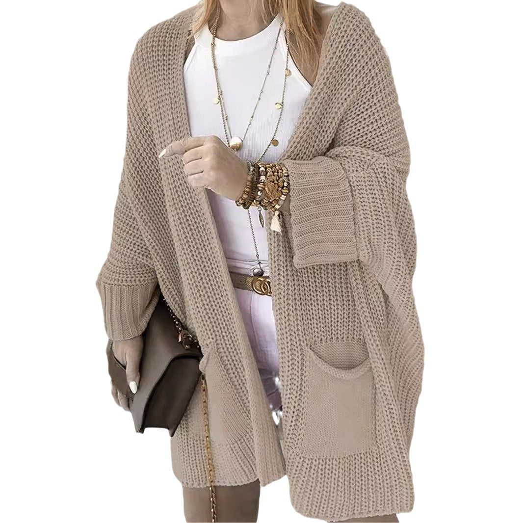 Damen Grobstrick-Cardigan mit offenen Ärmeln und praktischen Eingrifftaschen EB