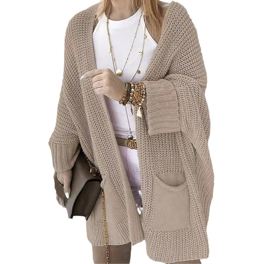 Damen Grobstrick-Cardigan mit offenen Ärmeln und praktischen Eingrifftaschen EB