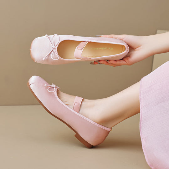 Damen Ballerinas mit elegantem Schnallenverschluss und zartem Schleifendetail EB