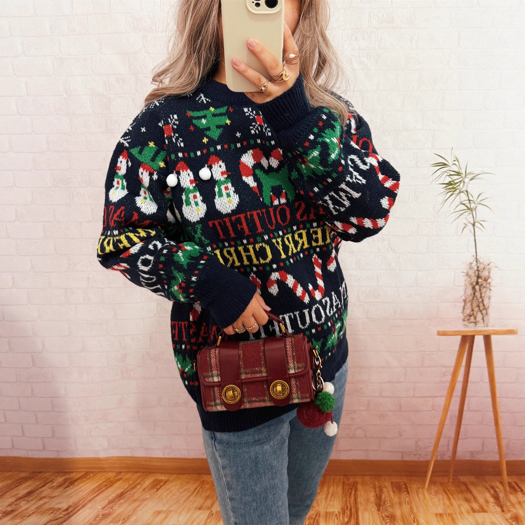 Damen Weihnachts-Pullover mit nordischem Design und festlichen Motiven EB
