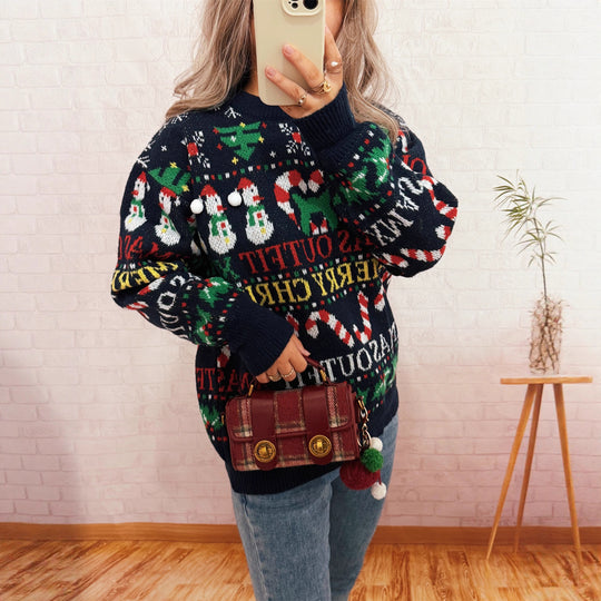 Damen Weihnachts-Pullover mit nordischem Design und festlichen Motiven EB