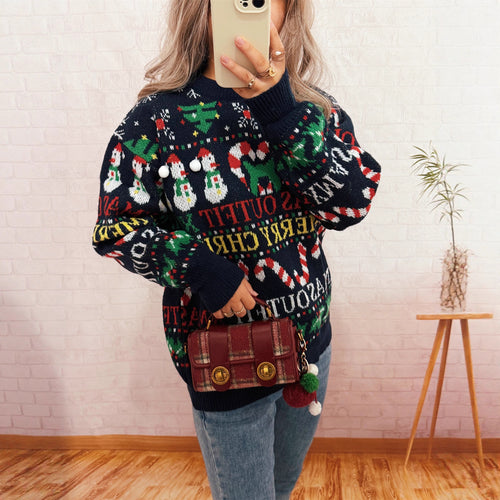 Damen Weihnachts-Pullover mit nordischem Design und festlichen Motiven EB
