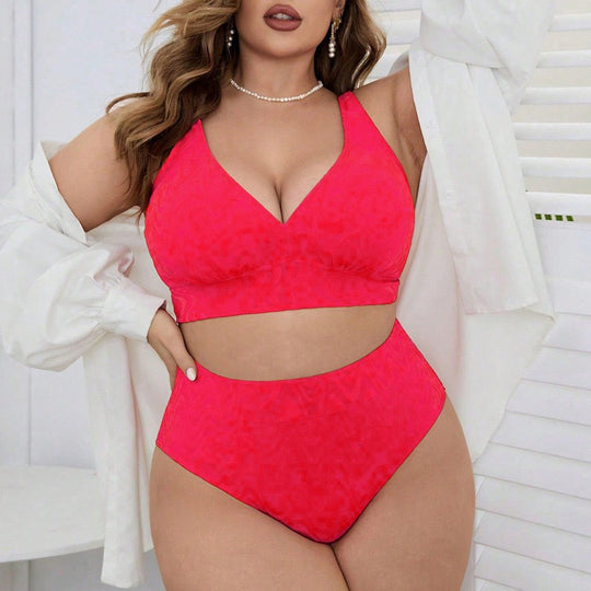 Damen Hoch tailliertes Bikini-Set mit V-Ausschnitt und sportlichem Oberteil EB